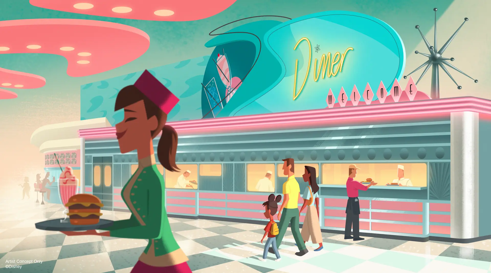 Annette's Diner in Disney Village na de verbouwing, zoals Disneyland Parijs het tekent